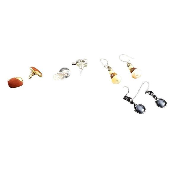 VINTAGE Costume Jewelry- Gold Silver Tone Beaded Gem Stone Pierced Earrings Lot - Picture 8 of 13